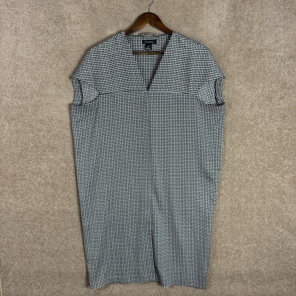 Club‎ Monaco Dress Womens 4 Black White Houndstooth Belted Work Career V Neck - Picture 6 of 12